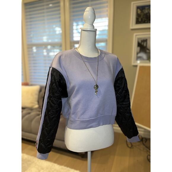 Upcycled Zara Quilted Sleeves Lavender Sweatshirt Pull Over Size S SAME DAY SHIP - Picture 1 of 6